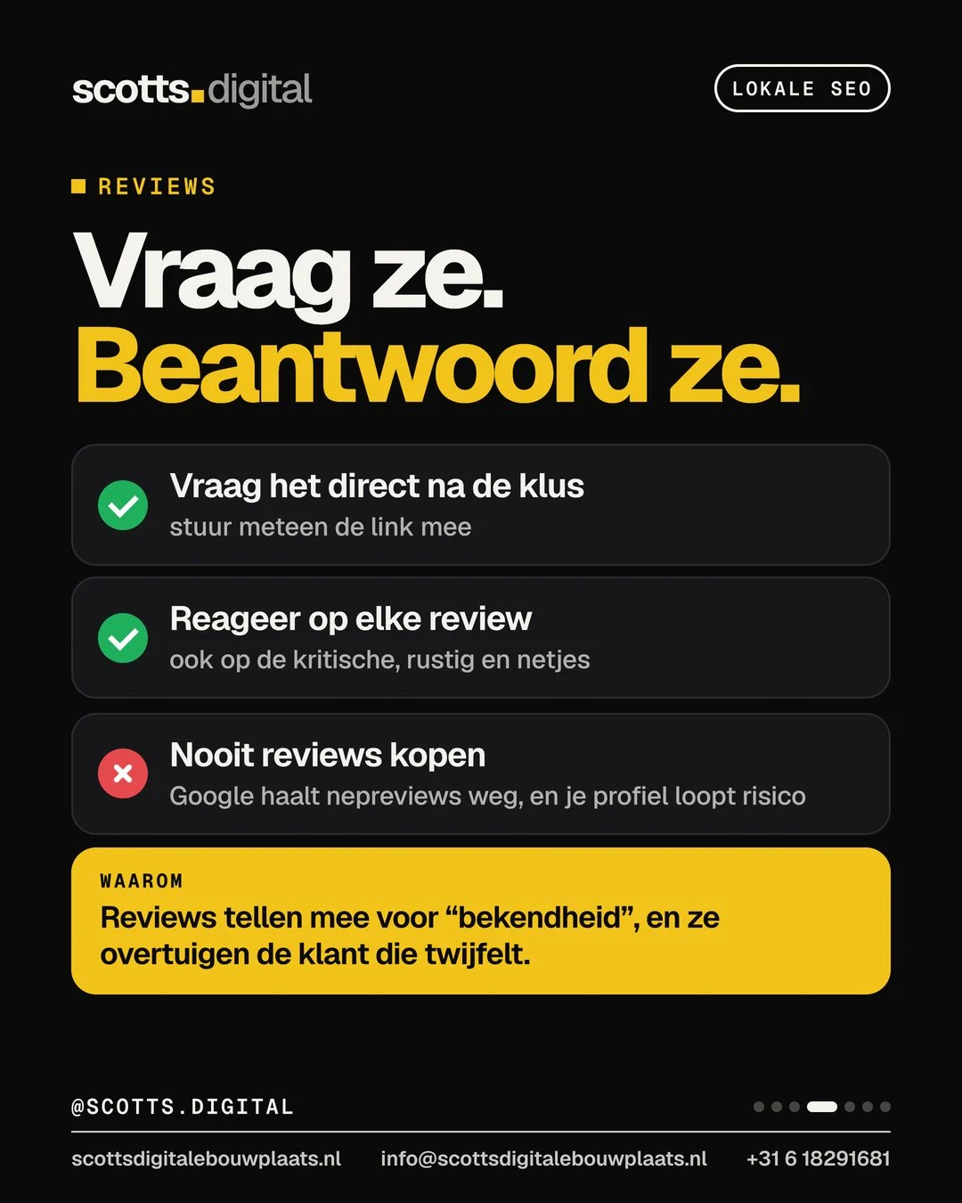 Instagram-post van Scott's Digitale Bouwplaats bij Meer Google reviews krijgen: vraag ze en beantwoord ze