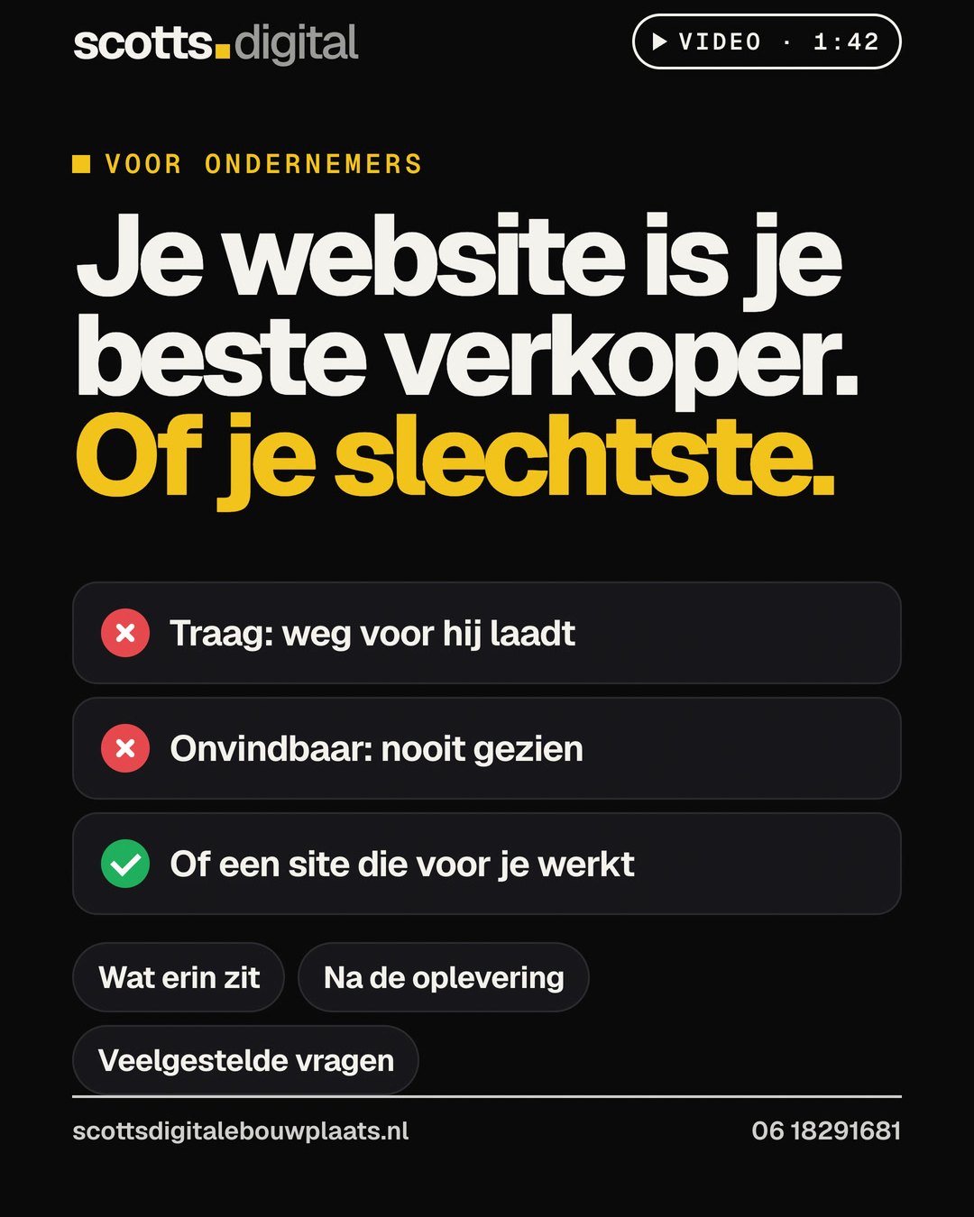 Instagram-reel van Scott: Je website is je beste verkoper. Of je slechtste.
