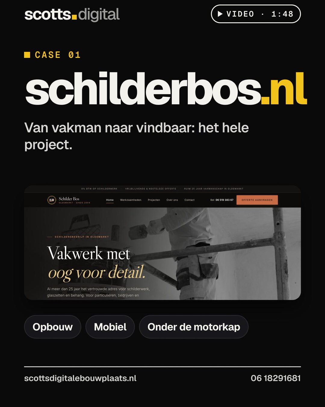 Instagram-reel van Scott: Van vakman naar vindbaar: zo bouwde ik schilderbos.nl.