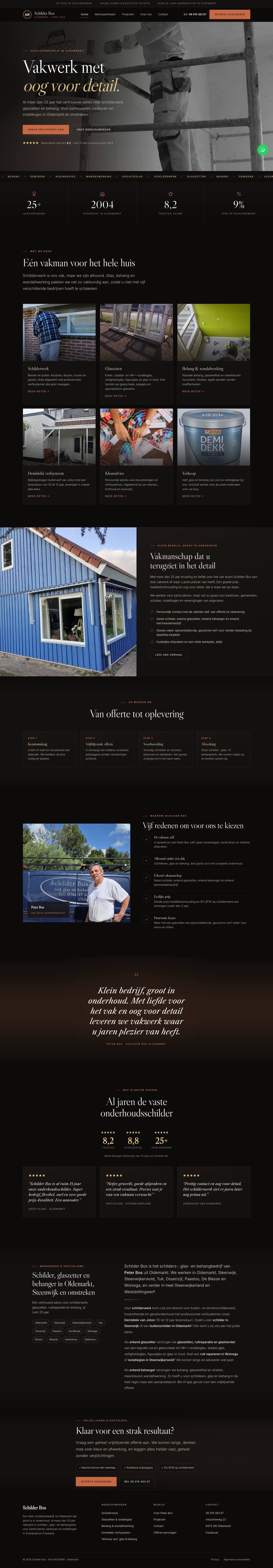 De volledige homepage van schilderbos.nl op een groot scherm